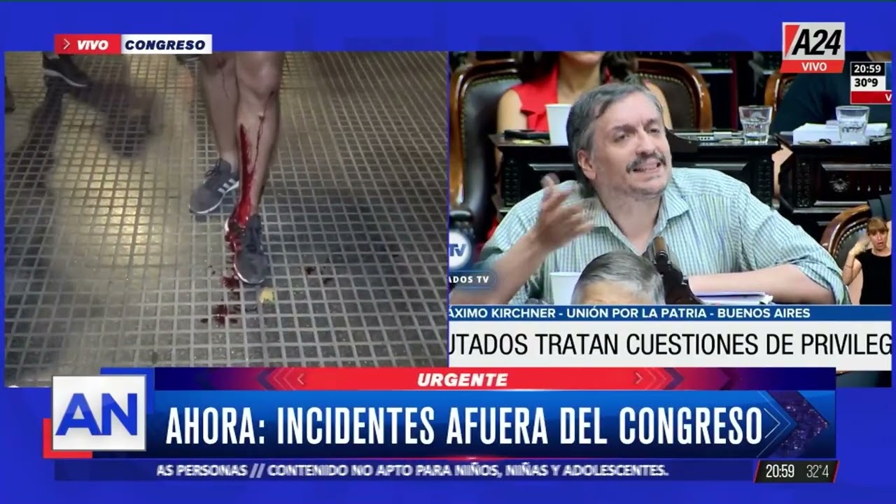 LA POLICÍA TIRA BALAS DE GOMA Y GAS LAGRIMÓGENO: MAXIMA TENSIÓN A LAS AFUERAS DEL CONGRESO | A24