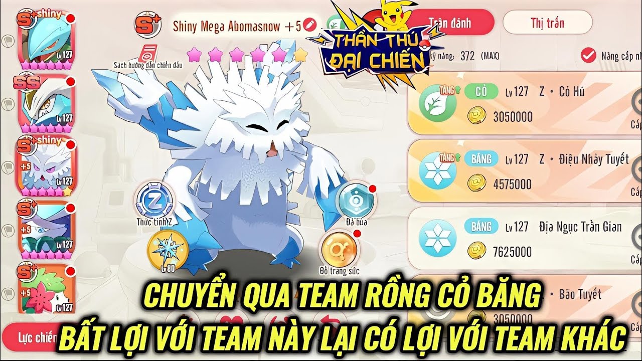 Thần Thú Đại Chiến : Xoay qua Team Cỏ Băng với Shiny Mega Abomasnow 11 Sao Z  Move 4 | Bão băng