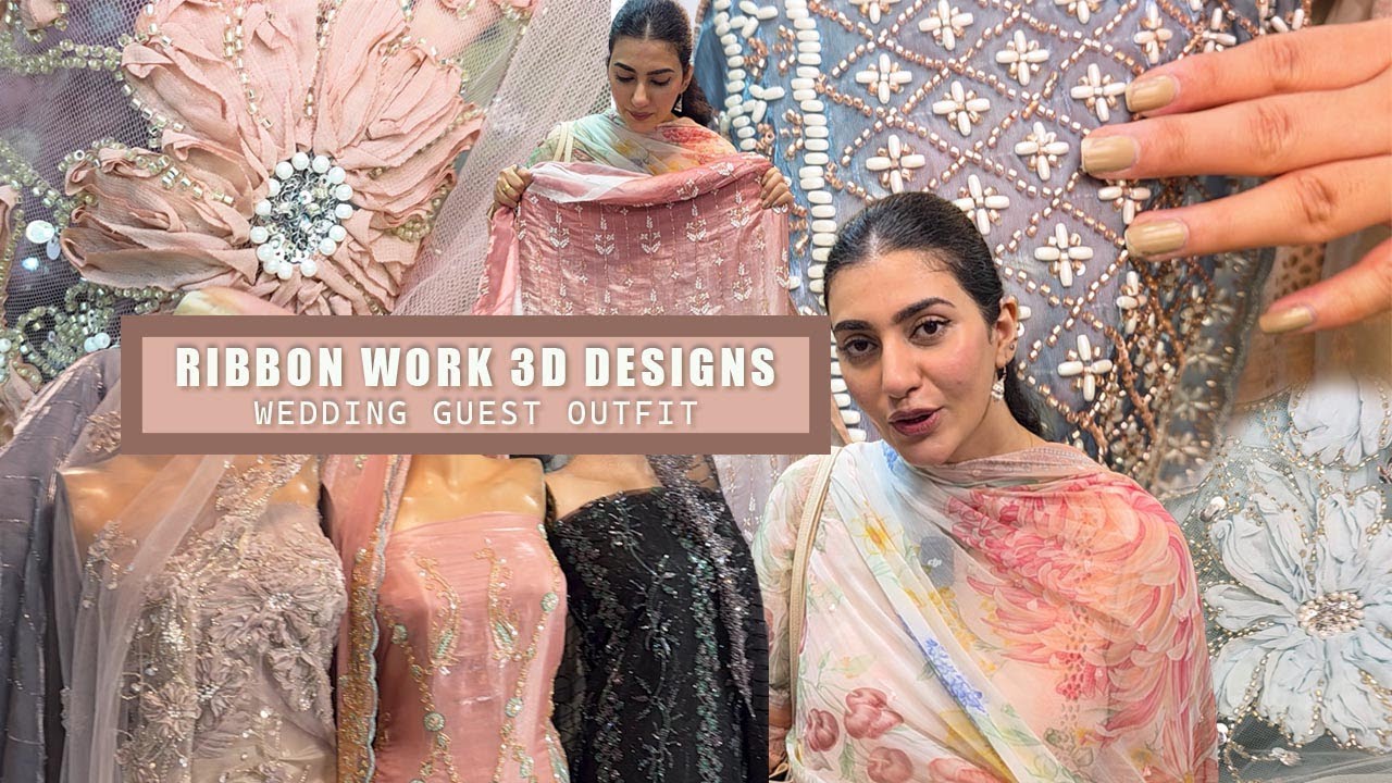 Beautiful Ribbon Work Net Designs | Wedding Guest Loose Fabric | Rabi Center