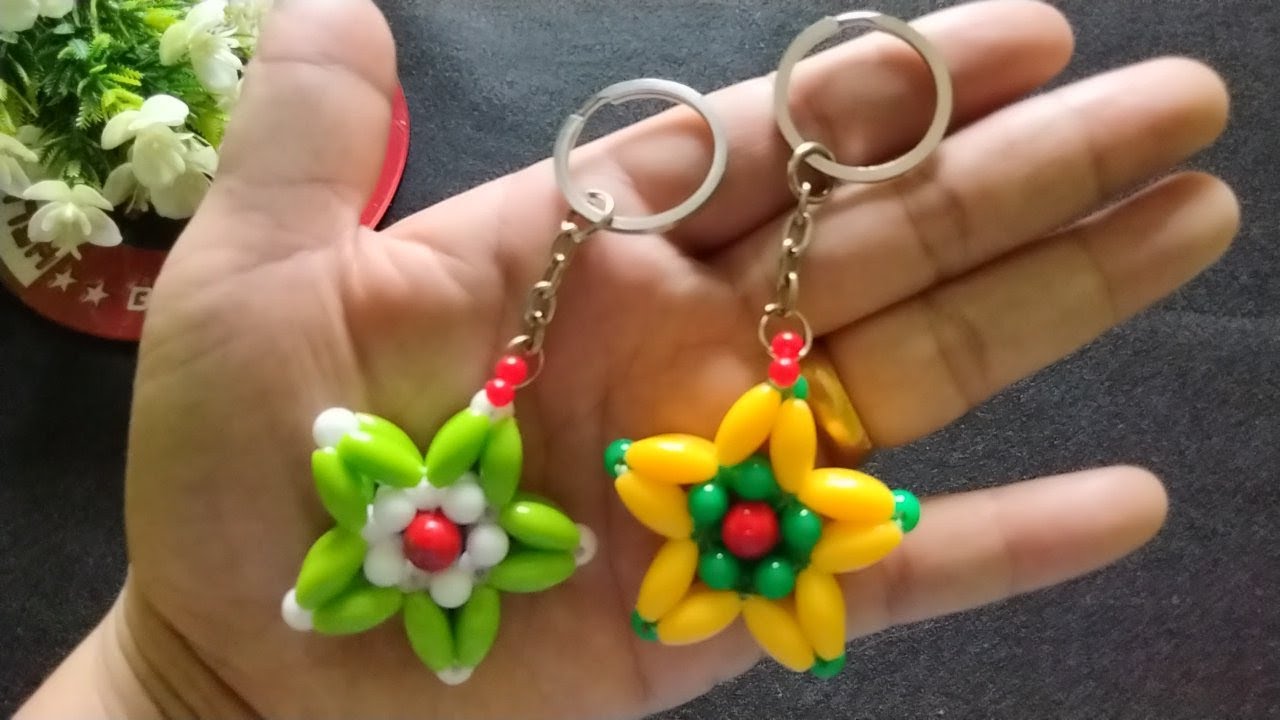 Cara Membuat Gantungan Kunci Bentuk Bintang Dari Manik Manik| DIY Star Keychain Beads