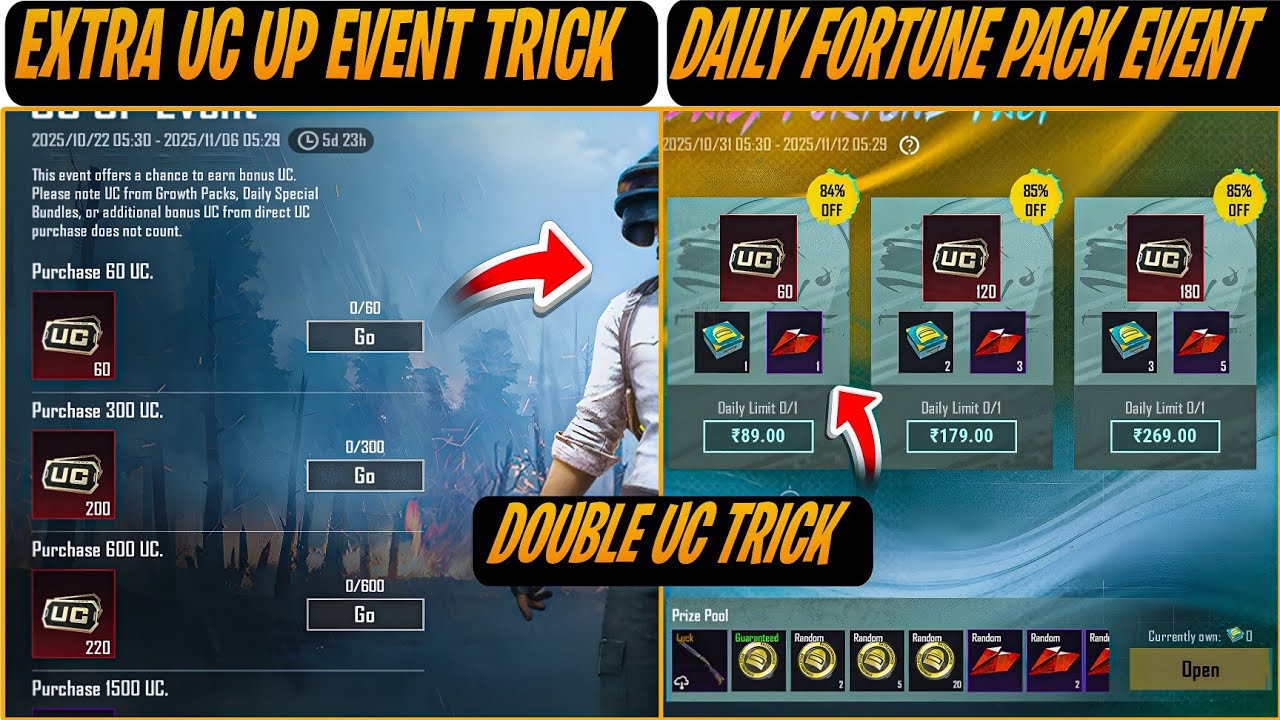 DOUBLE UC EVENT IN BGMI 😍 DAILY FORTUNE PACK EVENT IS HERE😍 EXTRA UC TRICK IN UC UP EVENT 😍