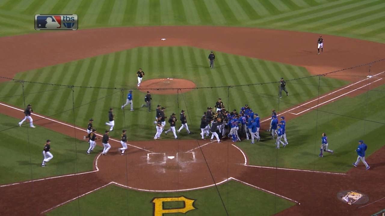 Tempers flare after Arrieta is hit by a pitch
