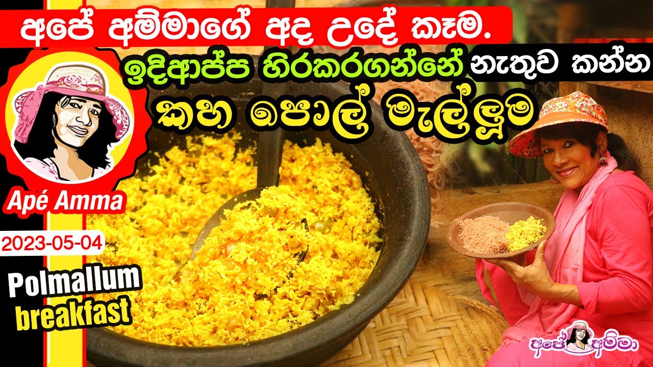 ✔ අපේ අම්මාගේ අද උදේ කෑම. ඉදිආප්ප හිරකරගන්නේ නැතුව කන්න හදන කහ පොල් මැල්ලුම Apé Amma's breakfast