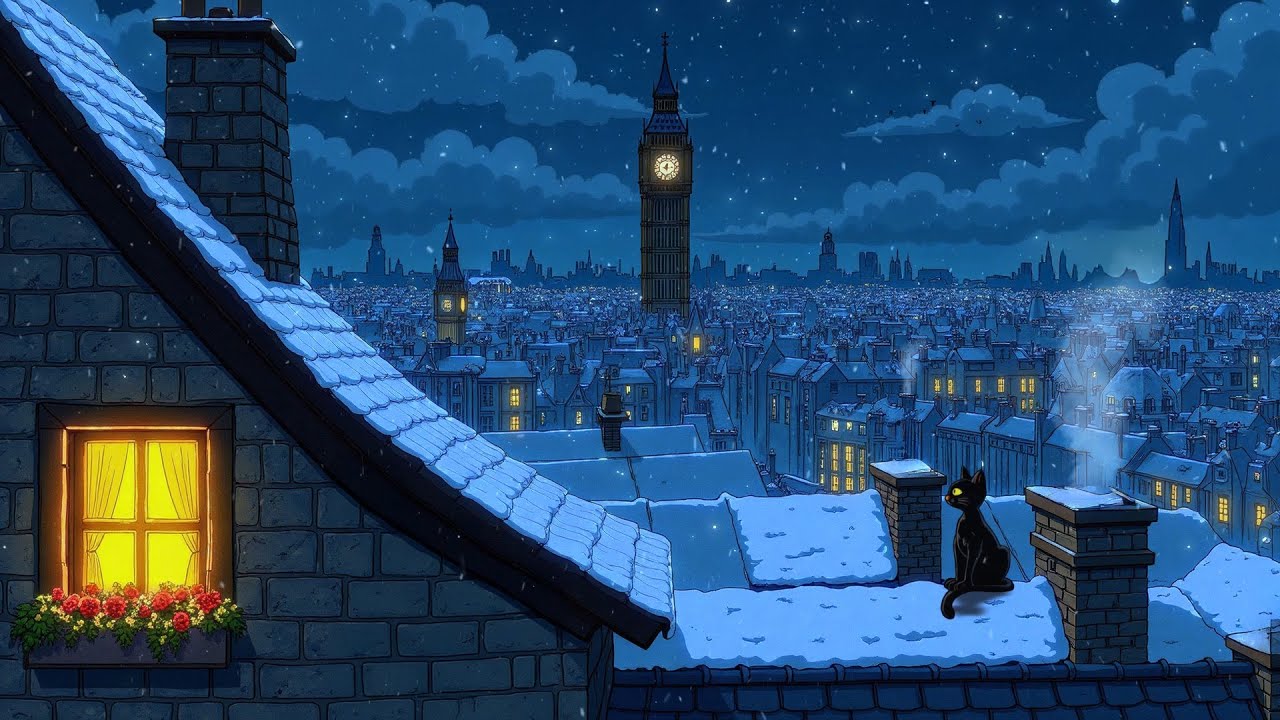 1950's calm winter night with oldies playing in another room relax, unwind, sleep