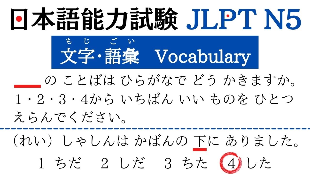 【JLPT N5 TEST 2021】(文字・語彙 Vocabulary)