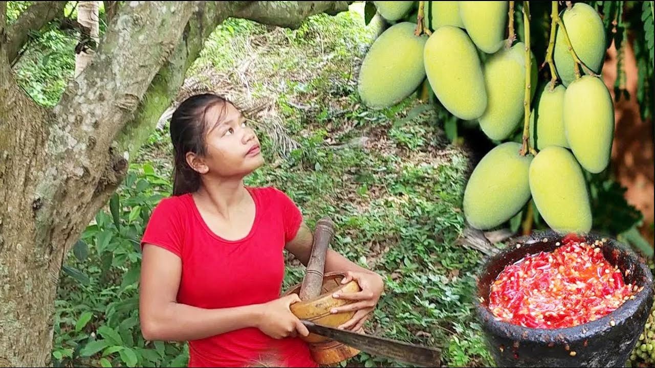 Wow Yummy Fresh Mango! Mouth watering by Eating mango and some fruits with Chili @LiisaCooking