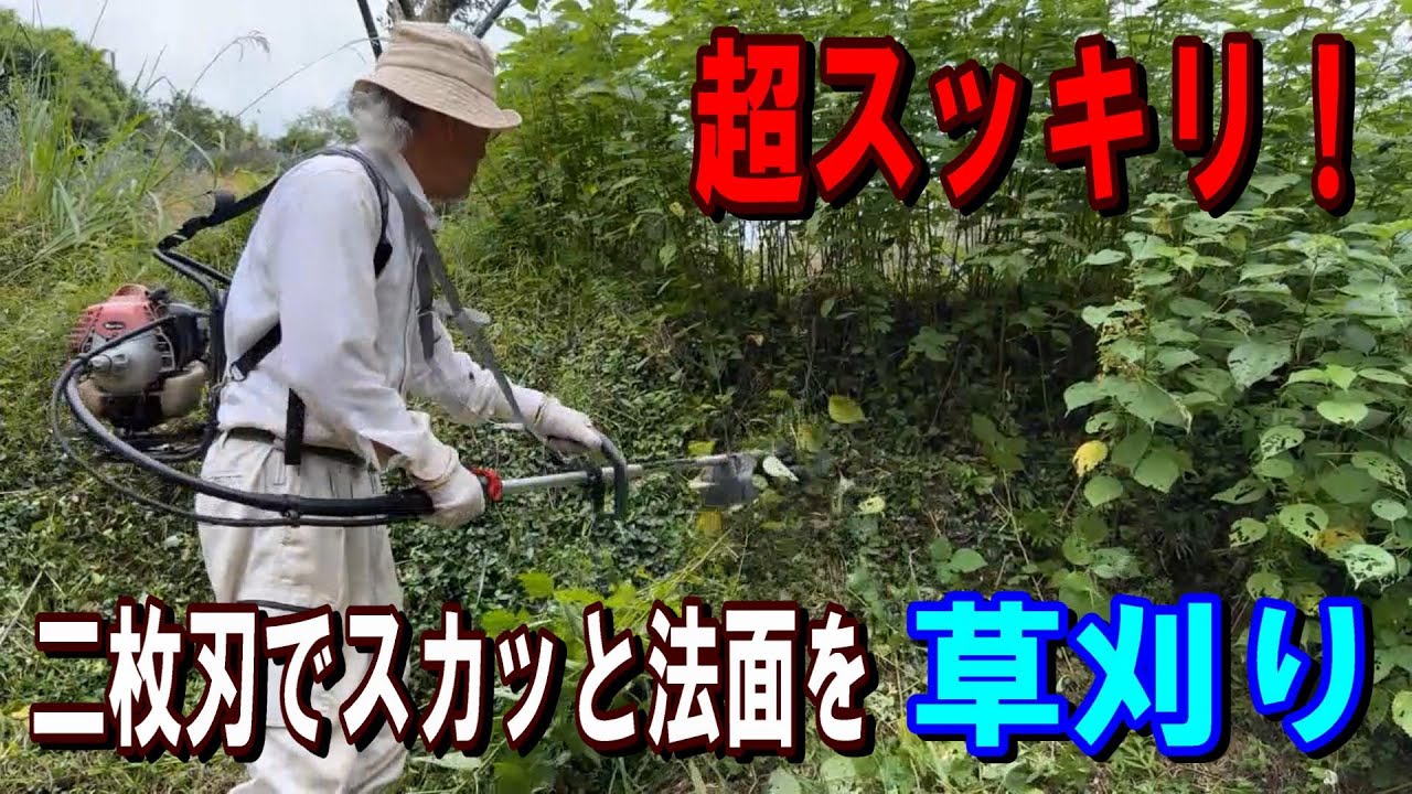 【草刈り】刈払機二枚刃で法面の草をスカッと爽快に刈る！