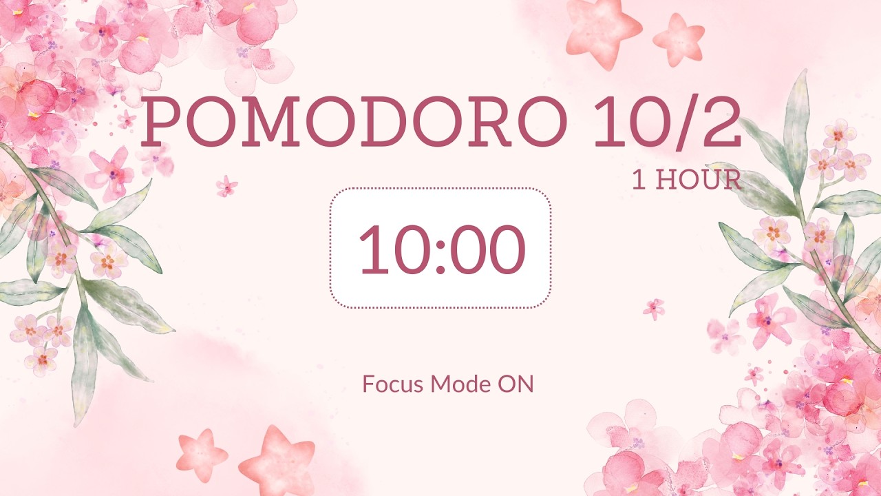 1 hour pomodoro timer / 5x10min + 2min break / Focus Mode ON