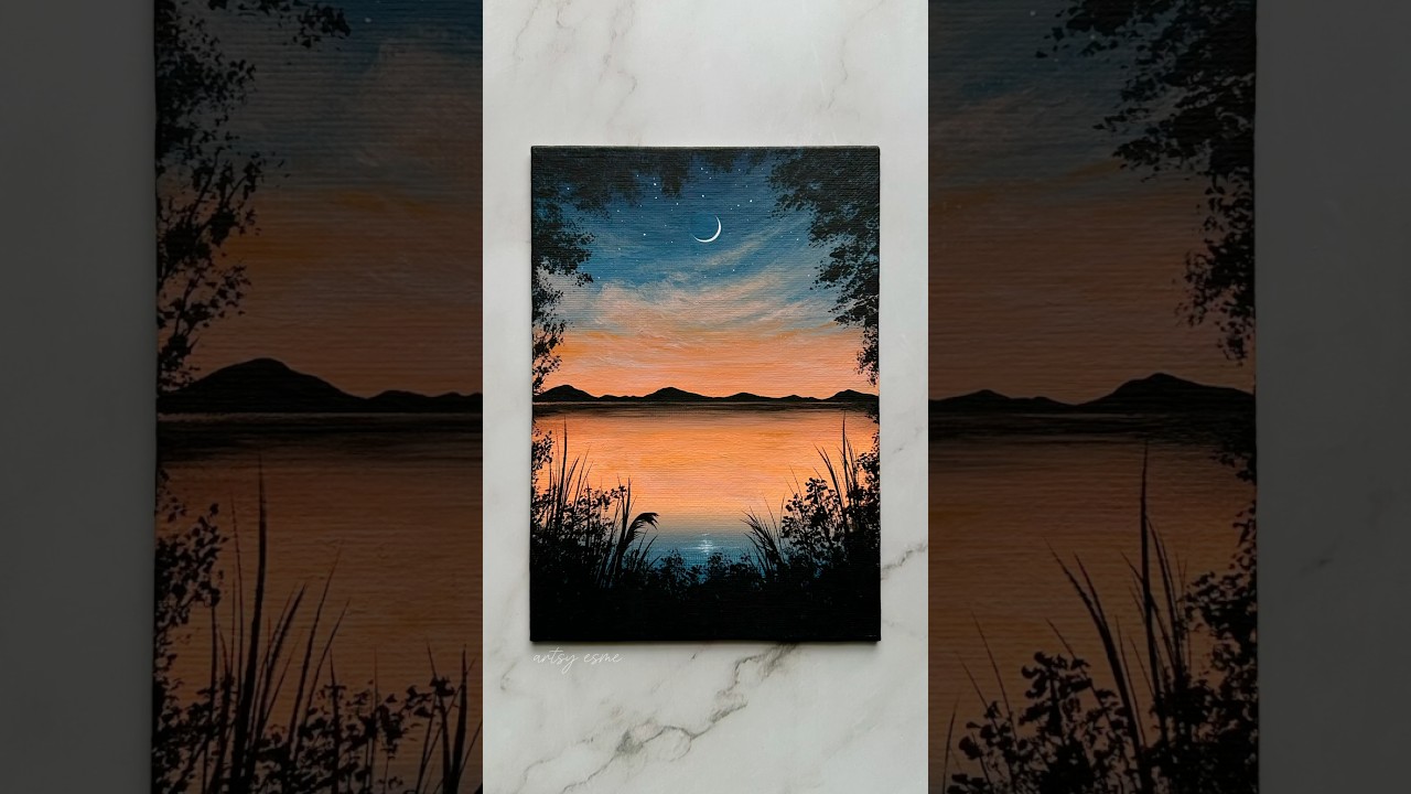 peaceful sunset 🌙🧡✨ #art #painting #peaceful #shorts