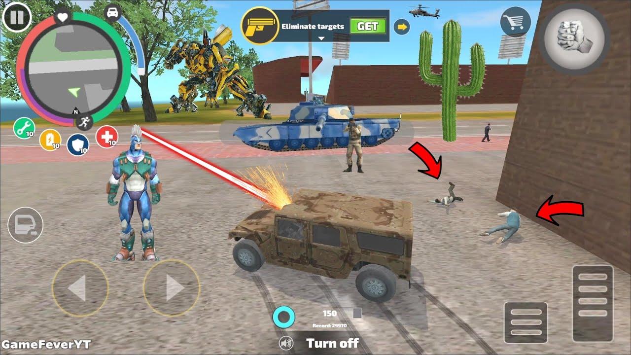 Rope Hero: Vice Town (Army Jeep Drift on Stadium Threshold) Rope vs Pied Jeep - Android Gameplay HD