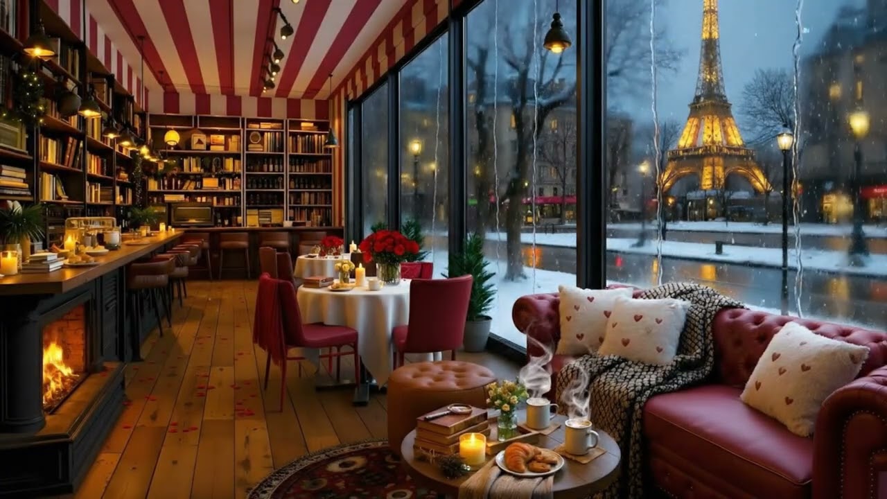 Dreamy Valentine’s Pink in Paris 💕❄️🔥 Jazz for Love & Stress Relief | Cozy Fireplace Ambience