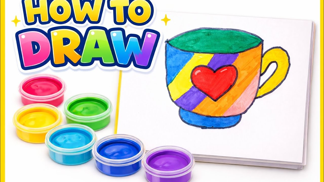 How to draw colourful mug. Easy drawing for kids
