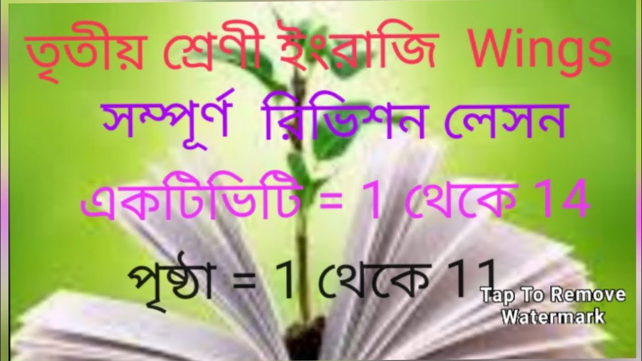 Class 3 wings  page 1 to 11 revision lesson activity 1 to 14 ক্লাস 3 উইংস রিভিশন লেসন