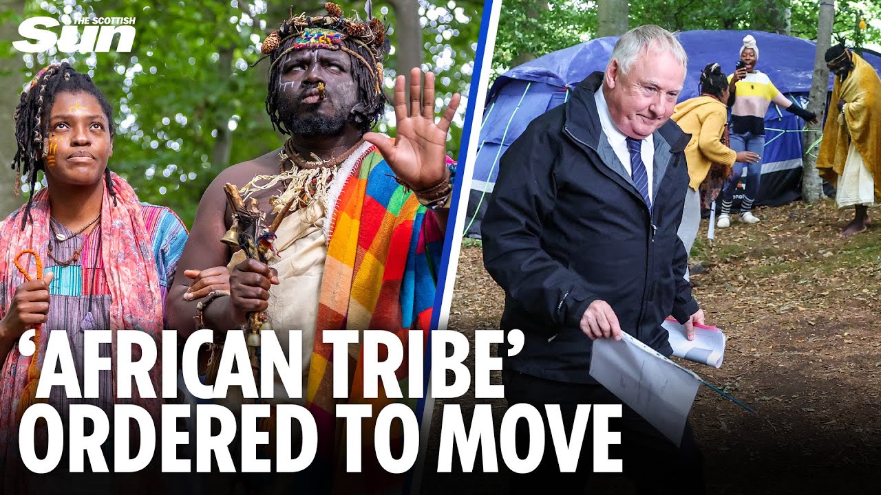 Moment African tribe living in Scottish woods is ordered to leave as they dance and sing