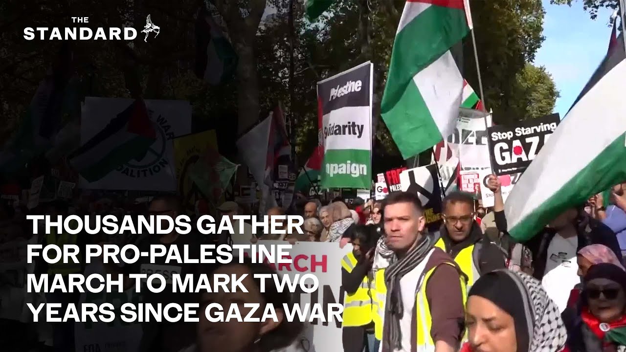 Thousands gather for pro-Palestine march to mark two years since Gaza war