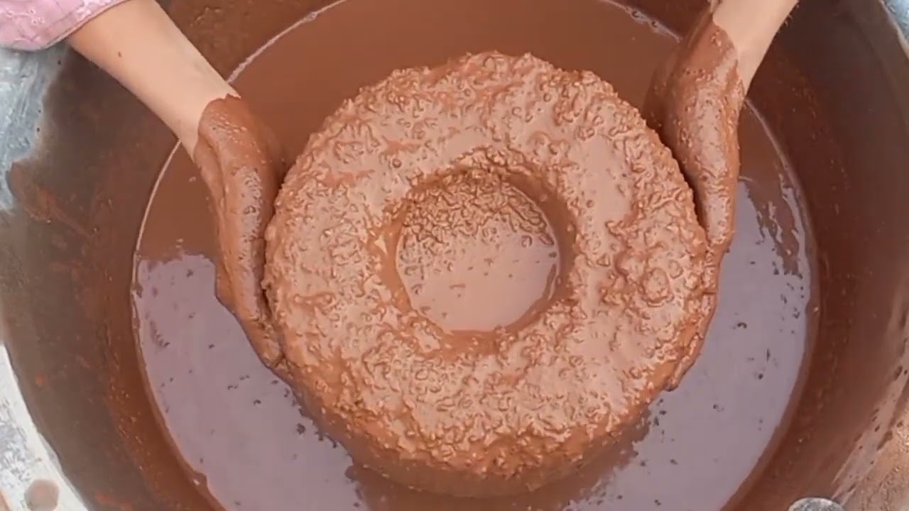 Grainy Reddirt hole shape pots crumbling and dipping in lots of Water #asmr