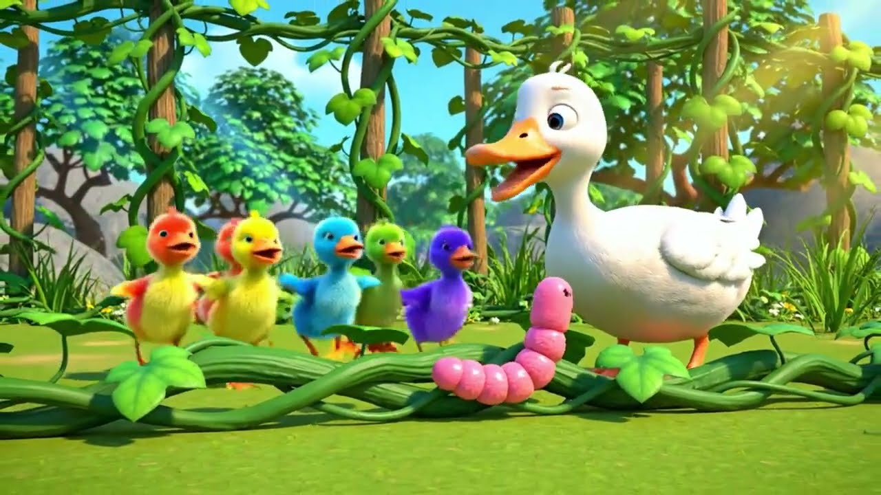 Five Little Ducks | Fun Nursery Rhyme Song for Kids in Colorful 3D Cartoon Animation
