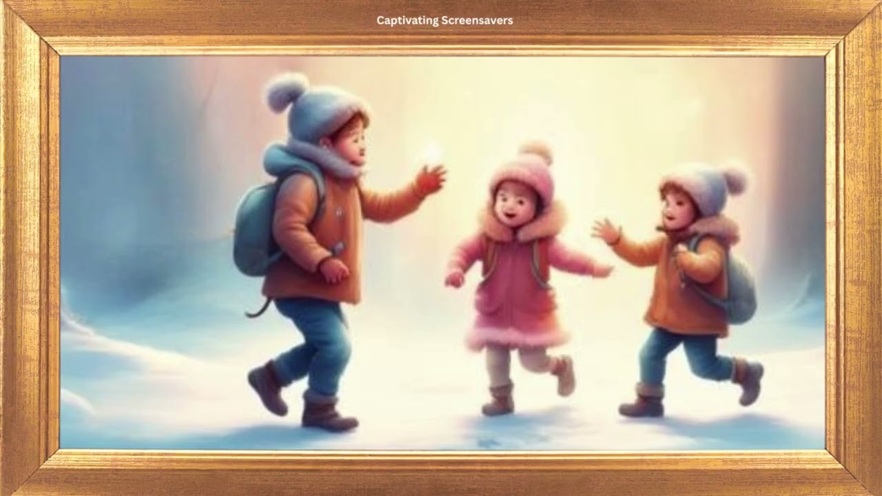 Three Children Playing in a Snowy Environment | Winter Background | Screensaver 4K | No Sound Video