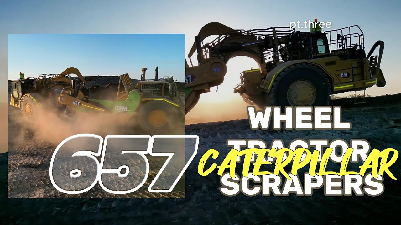 FOLLOWING CATERPILLAR 657 SCRAPERS w/ Drone. 4K Slow Motion *NO SOUND* Just stunning visuals