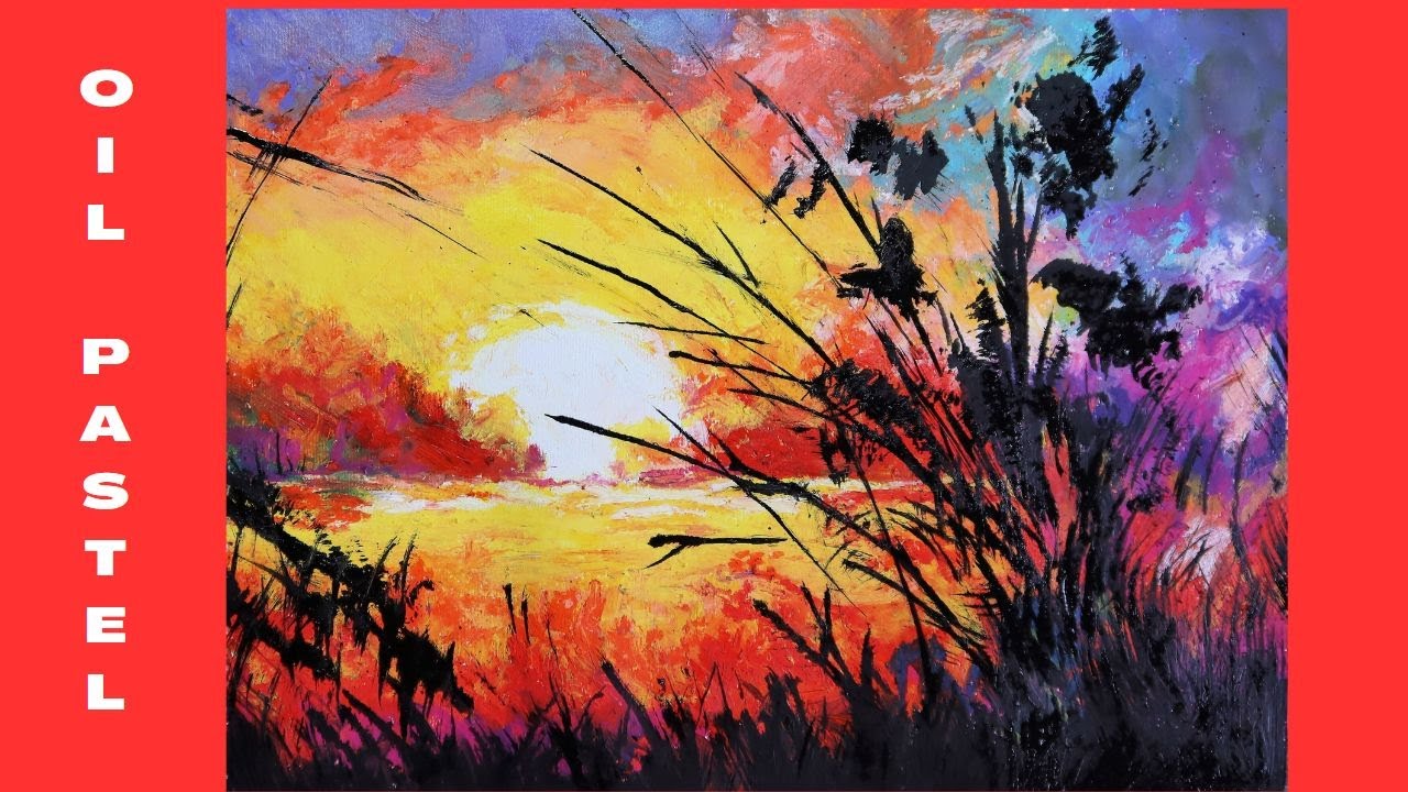 Ölpastellkreide, Sonnenuntergang Malen