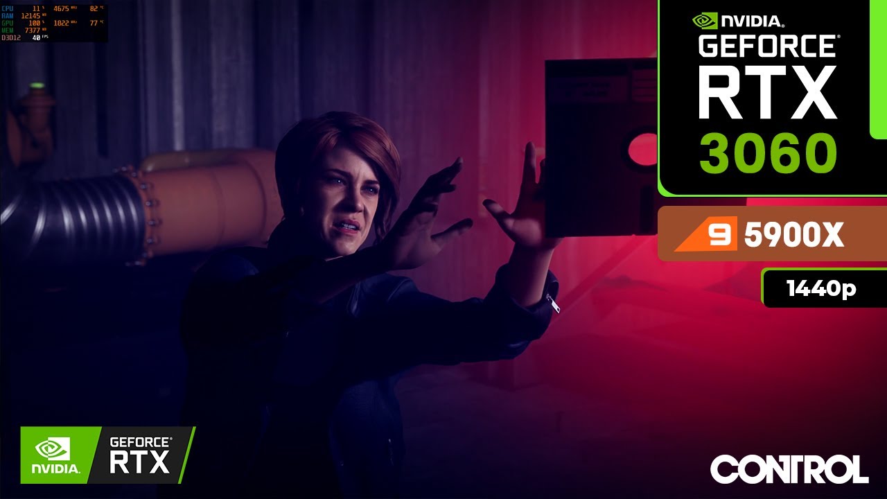 Control: RTX 3060 12 GB + Ryzen 9 5900X (1440p Ultra, DLSS & RTX On/Off)