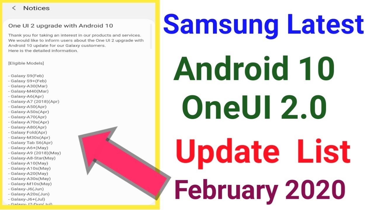 Samsung Leatest Android 10 OneUI 2.0 Update List February 2020 | A50,A70,A50S,J8 Many More..
