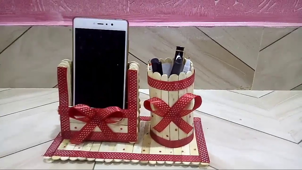 Icecream stick mobile stand with pen stand.....