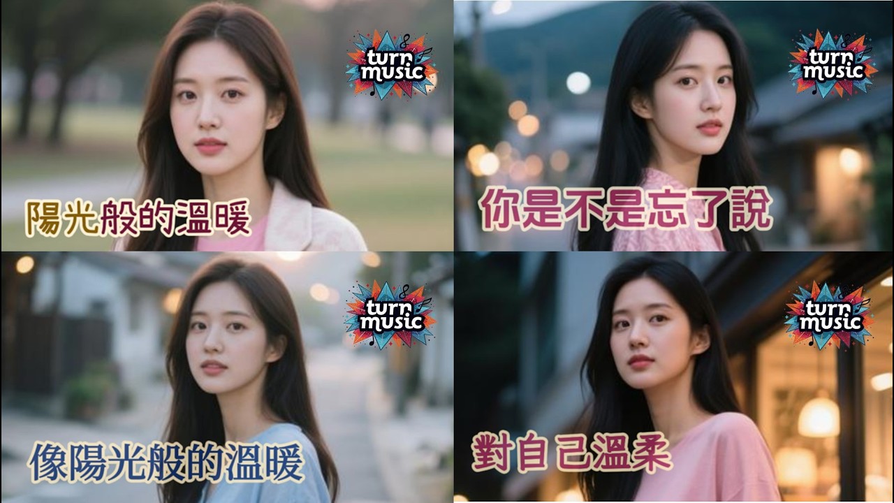 turnmusic-female23            《動態歌詞 Lyrics》 ( 1.陽光般的溫暖 2.像陽光般的溫暖 3.你是不是忘了說 4.對自己溫柔 )