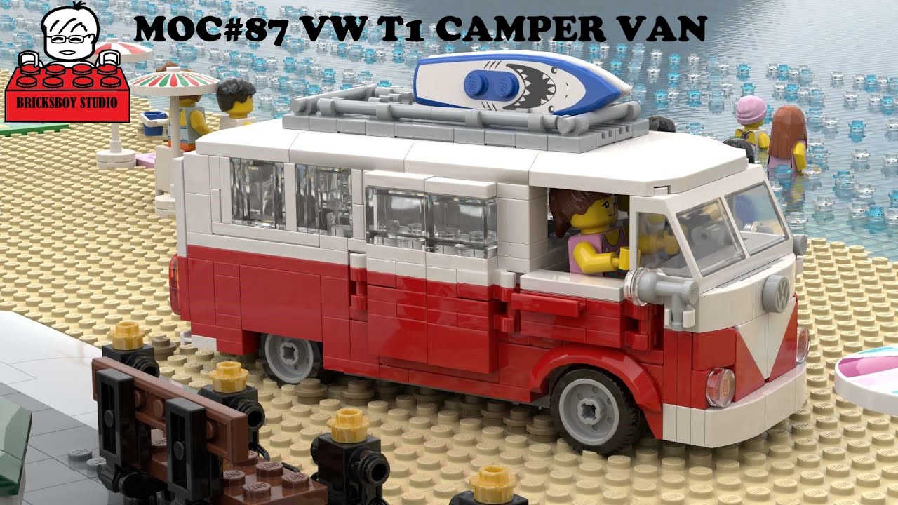 LEGO MOC#87 Volkswagen T1 Camper Van, Minifigures Surfing at the Sea stop motion animation