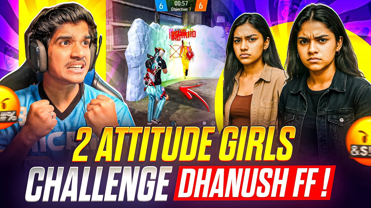 😱DHANUSH FF  vs  2 🤬ATTITUDE GIRLS | 1 HP🔥 CHALLENGE | FREE FIRE IN TELUGU #dfg #freefire