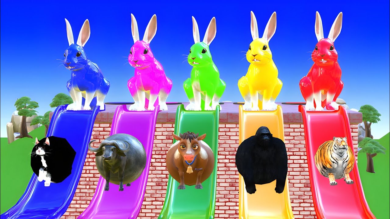 Funny animals slide race funny 3D game  longslidegame 