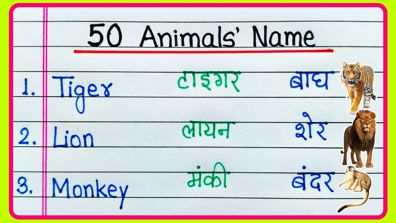 50 Animals Name in English and Hindi | Janvaron ke naam | जानवरों के नाम | Animals Name