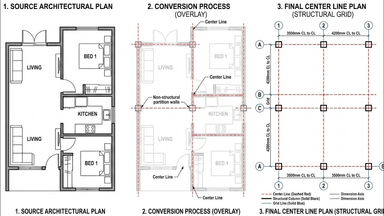 How To Create Centre Line Plan from Architectural Drawing