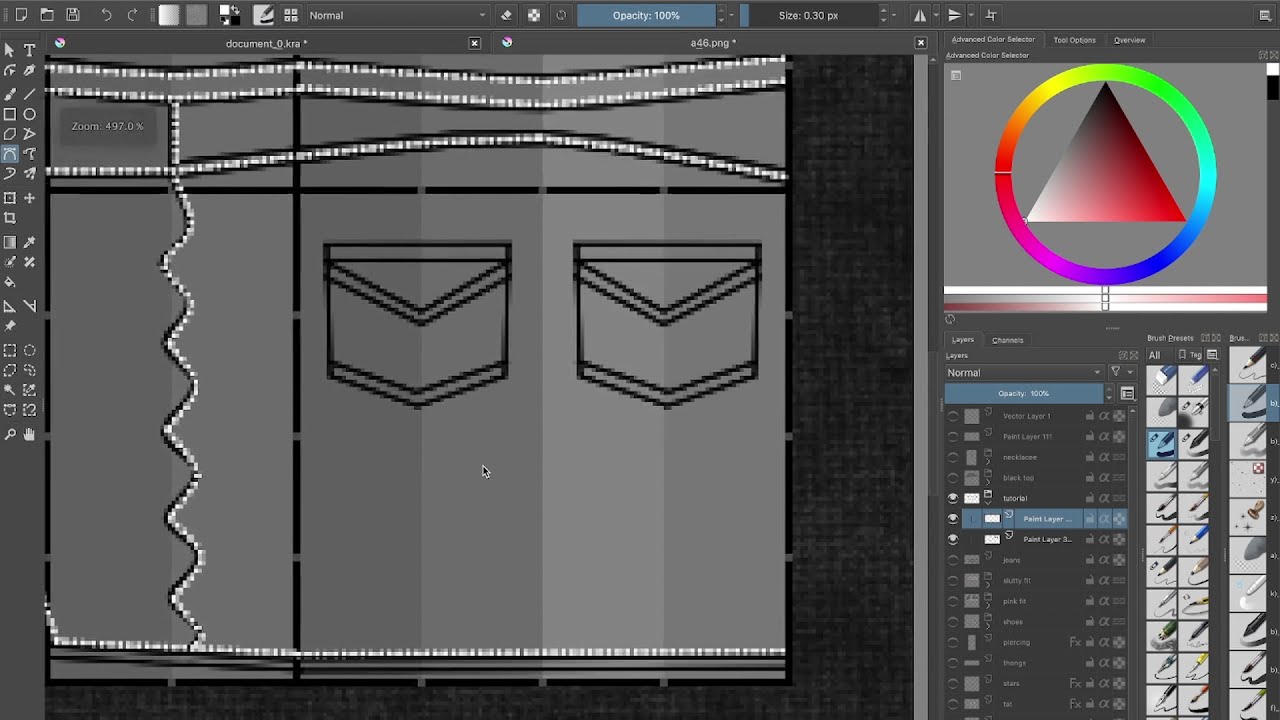 How 2 Make jean outlines N stitching tutorial | krita