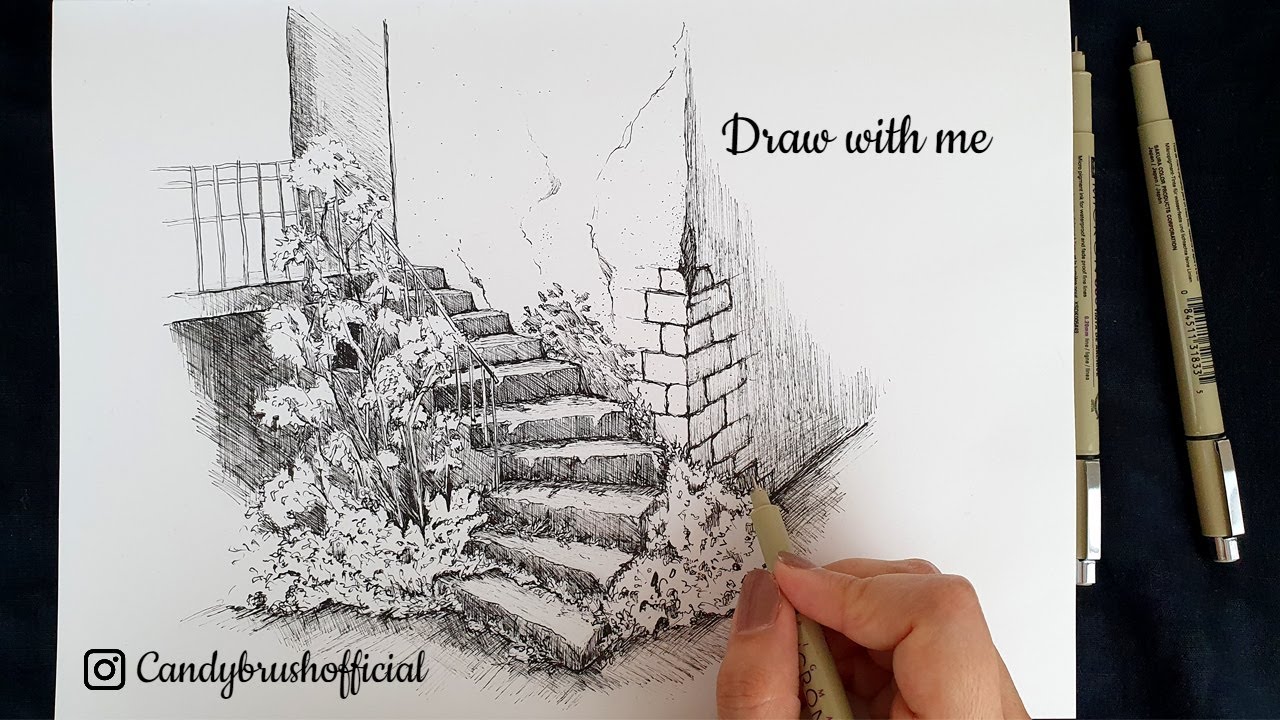 Pen & Ink Urban Sketching Series | Stairs | Draw with me
