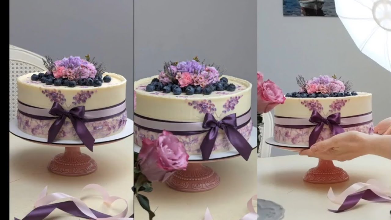 Торт на день рождения в Звенигороде. Декор цветы, бант, барельефная живопись, мастихином