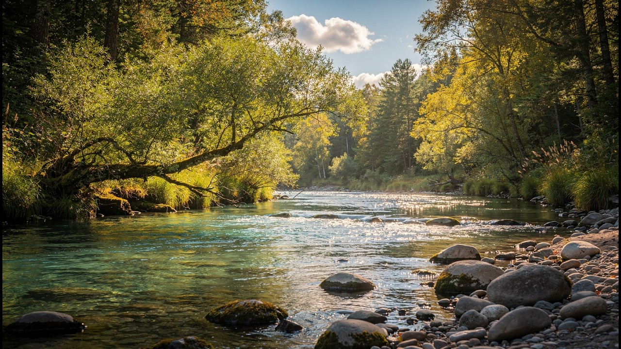 Golden Forest River ✨ Gentle Flowing Water Sounds for Relaxation & Focus