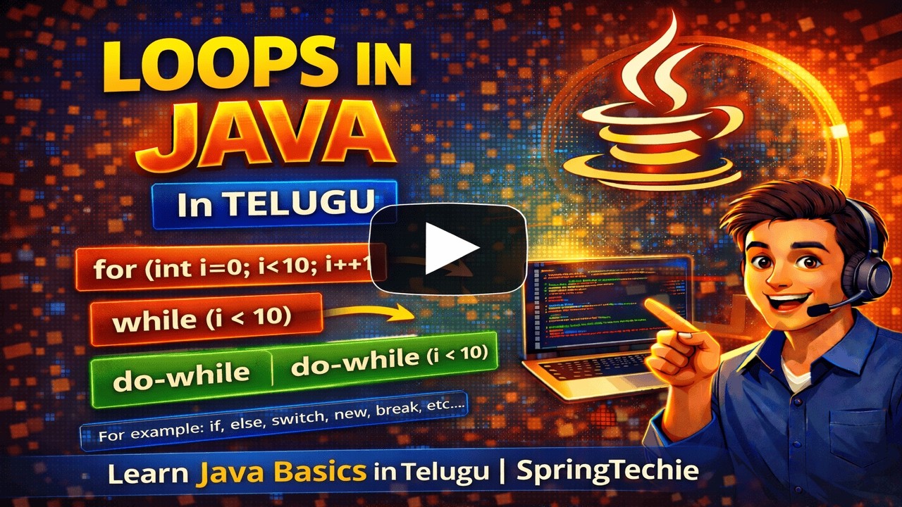 Loops in Java Explained in Telugu | for, while, do-while | SpringTechie