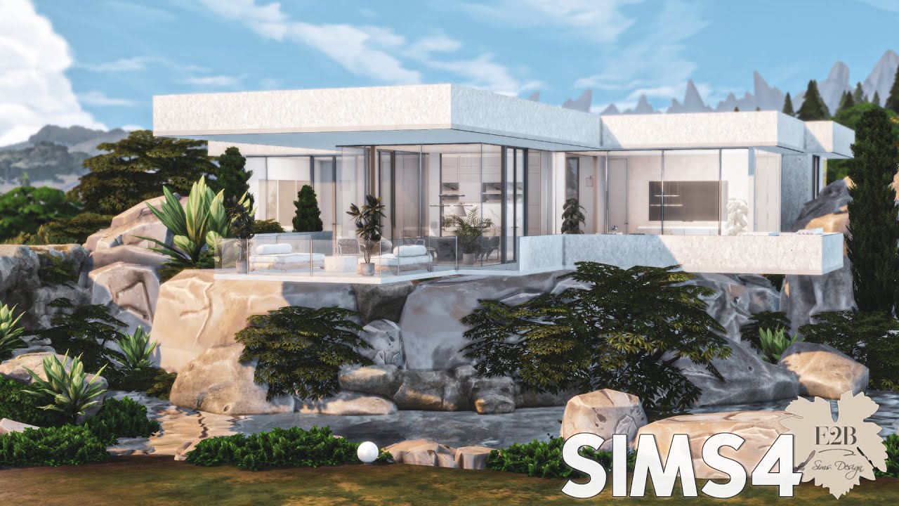 MINIMALIST MANSION ON ROCKS | Sims 4 CC Speed Build | DOWNLOAD LINK (TRAY+CC+CC LINKS)