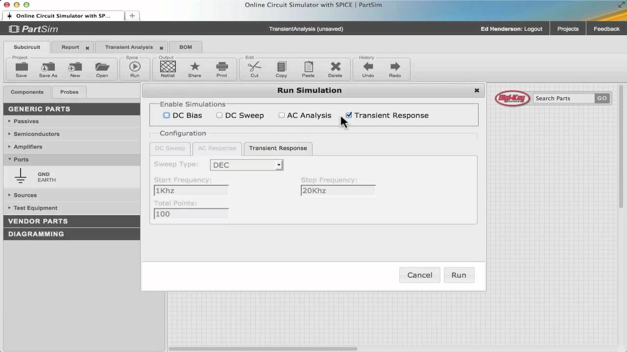 Transient Simulation Pulse Source - PartSim Tutorial