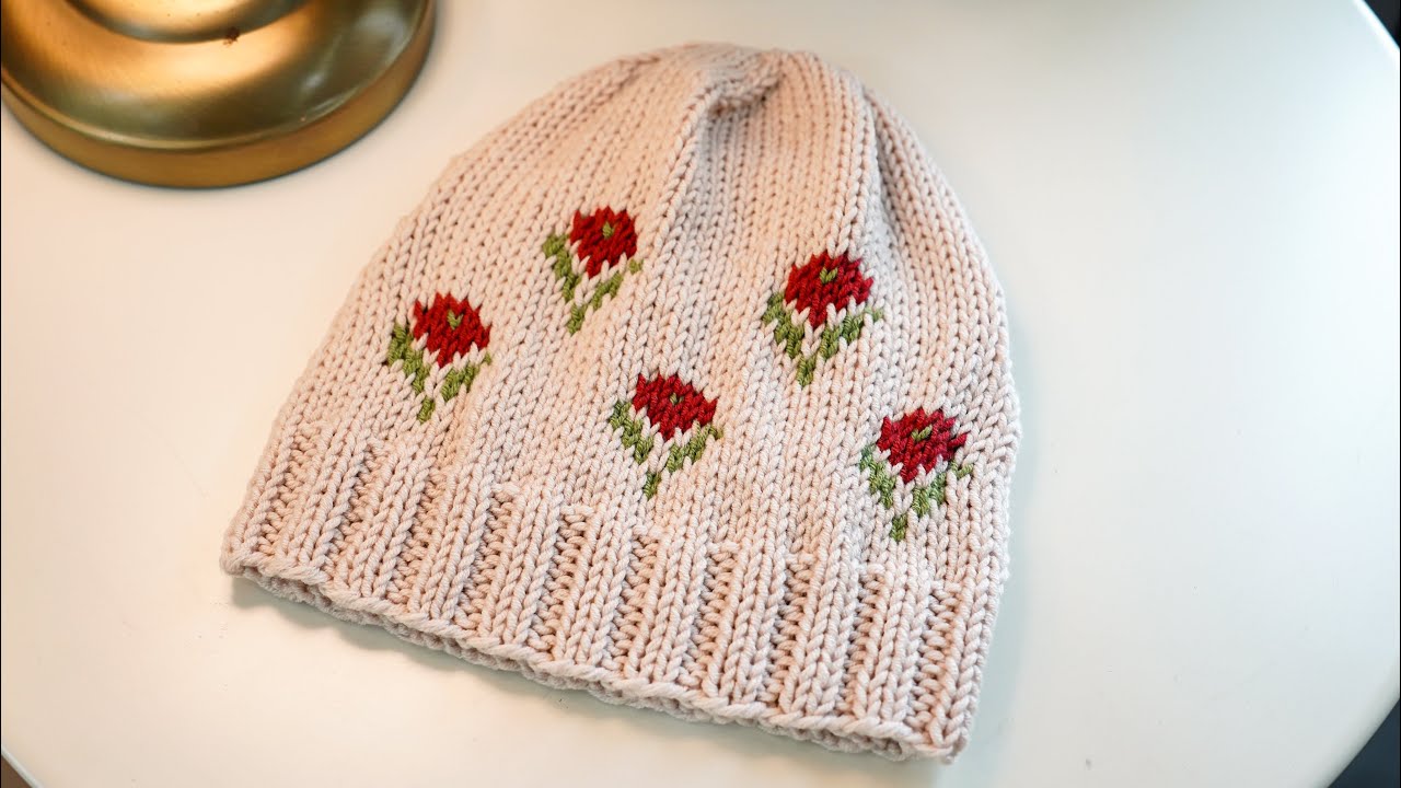 ถักนิตติ้งหมวก | Knit Hat Tutorial | Knit Fair Isle Hat | Knit Flower Hat | Natthitah Handmade 