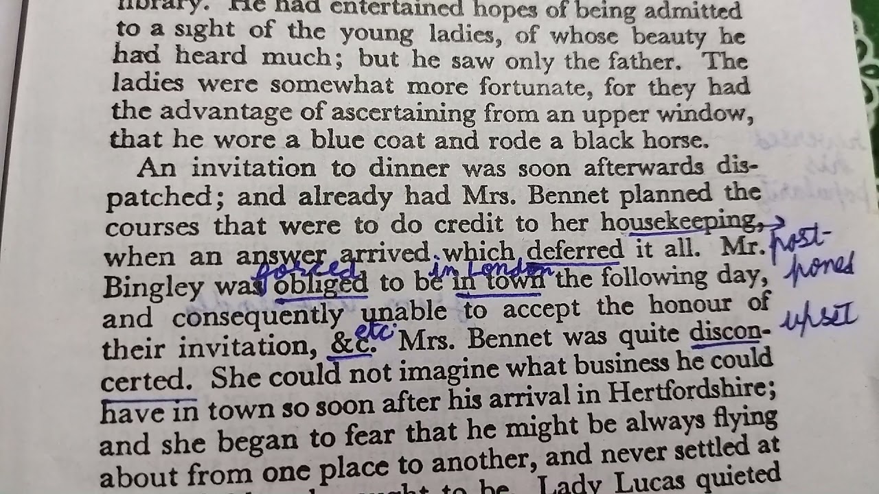 Pride & Prejudice ( Line by line explanation in Hindi) { Chapter 3 , part 1 }