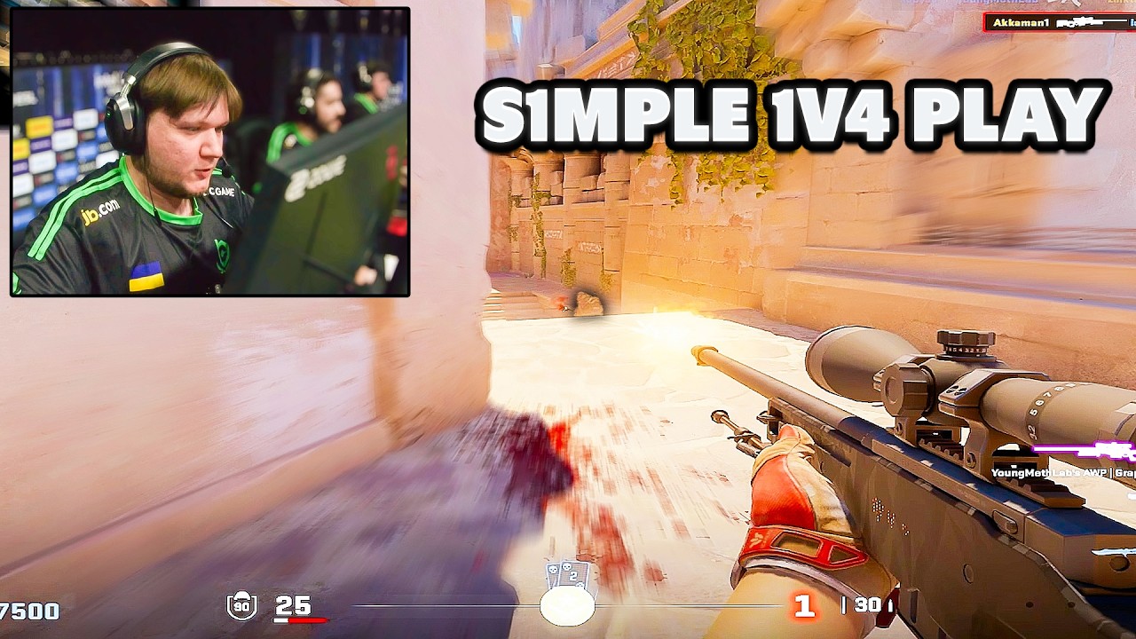 s1mple одержал победу в решающем матче 1 на 4 на FACEIT. jcobbb невероятный эйс - CS2