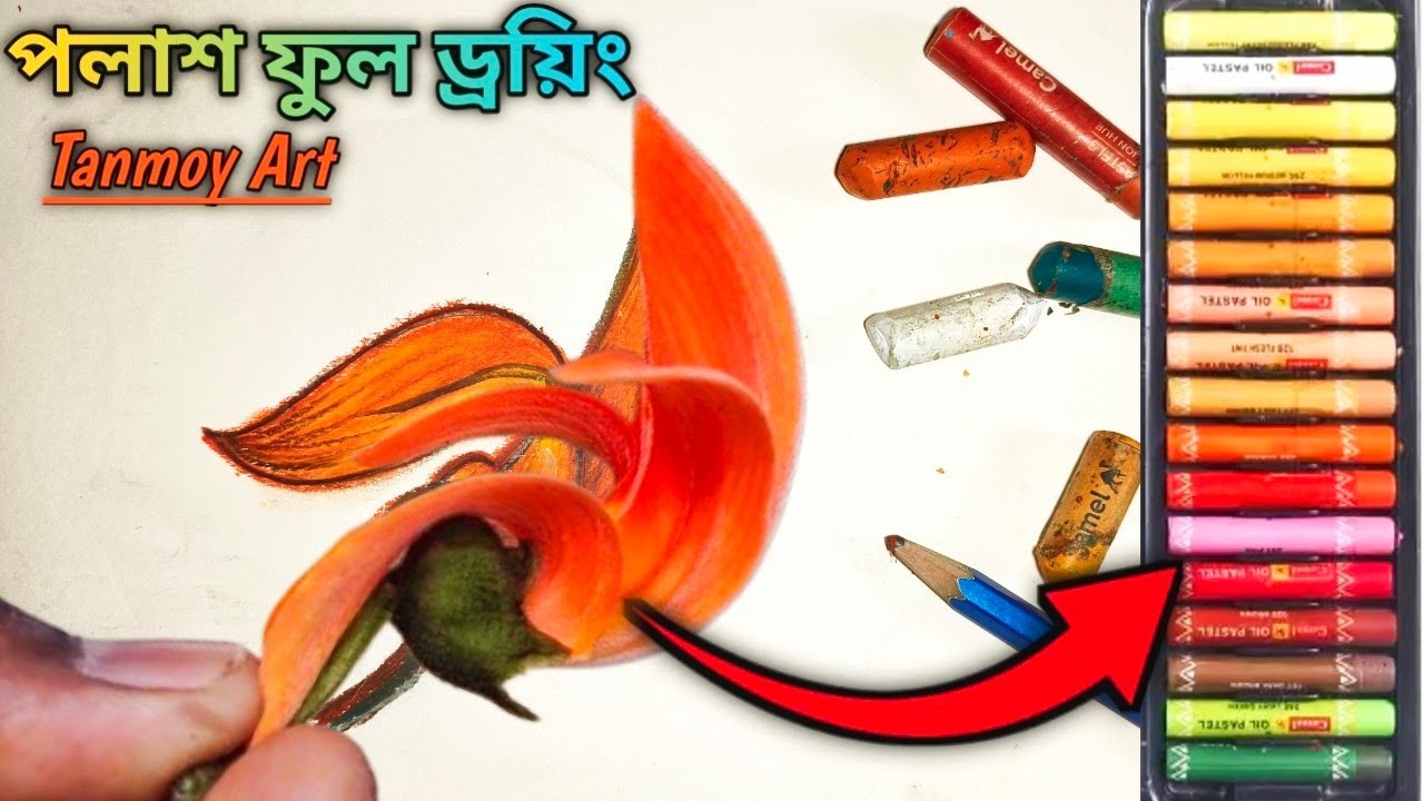 বসন্তের আগুন 🔥 পলাশ ফুল ড্রয়িং | Realistic Oil Pastel Flower Drawing | Tanmoy Art