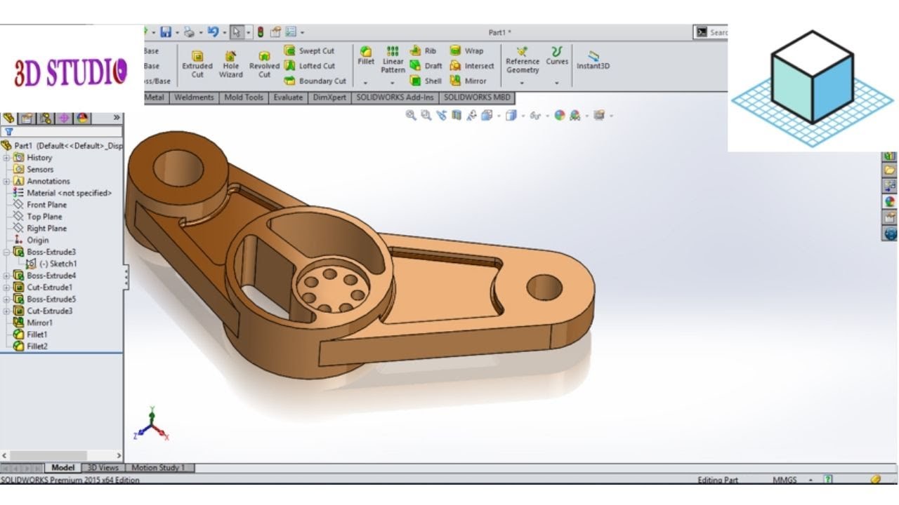 SolidWorks Tutorial # 41 Exercise | Fillet | Pattern | Extrude | Solidworks Tutorial