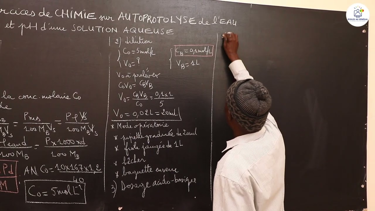 Exercices - Terminale S- PC: Chimie / l'Autoprotolyse de l'eau et PH d'une solution aqueuse /Suite 2