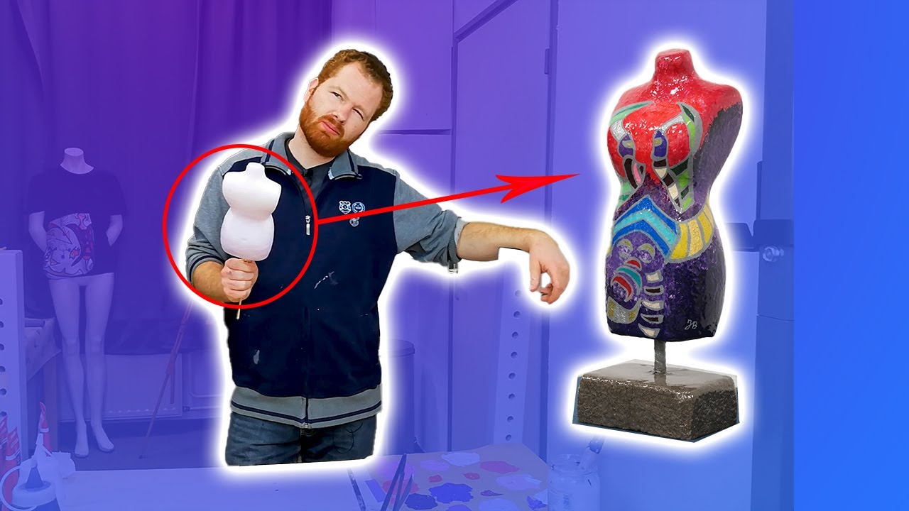Styrofoam statue painting - Acrylic paint and markers on a styrofoam torso statue.
