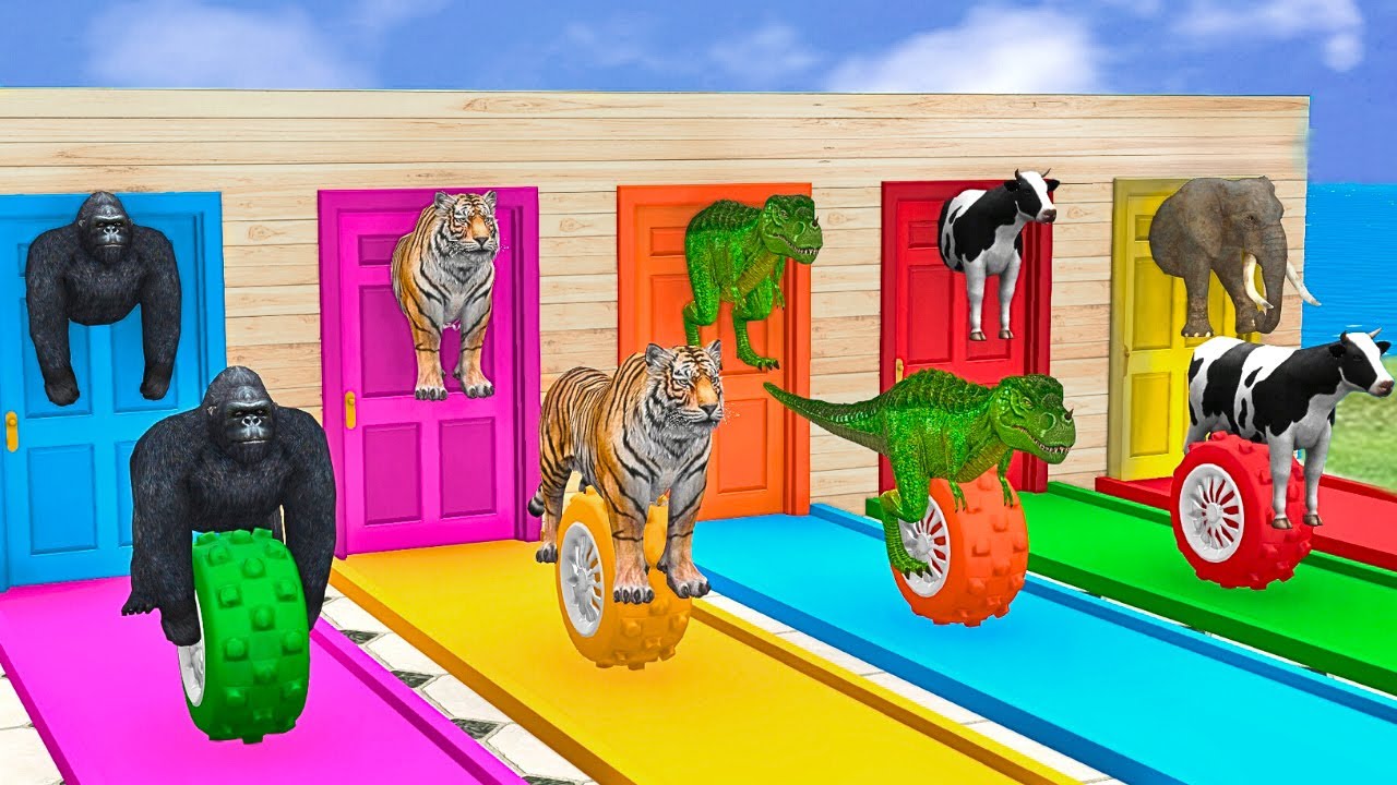 Tire Game with LONG SLIDE - Elephant, Cow, Lion, Gorilla, Wild Animals Don&rsquo;t Break The Wrong Wall!