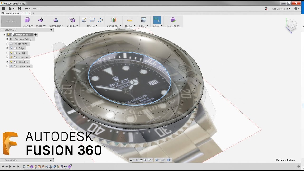 Sculpt To Solid — Watch Lug & Bezel  — Fusion 360 Tutorial — #LarsLive 132