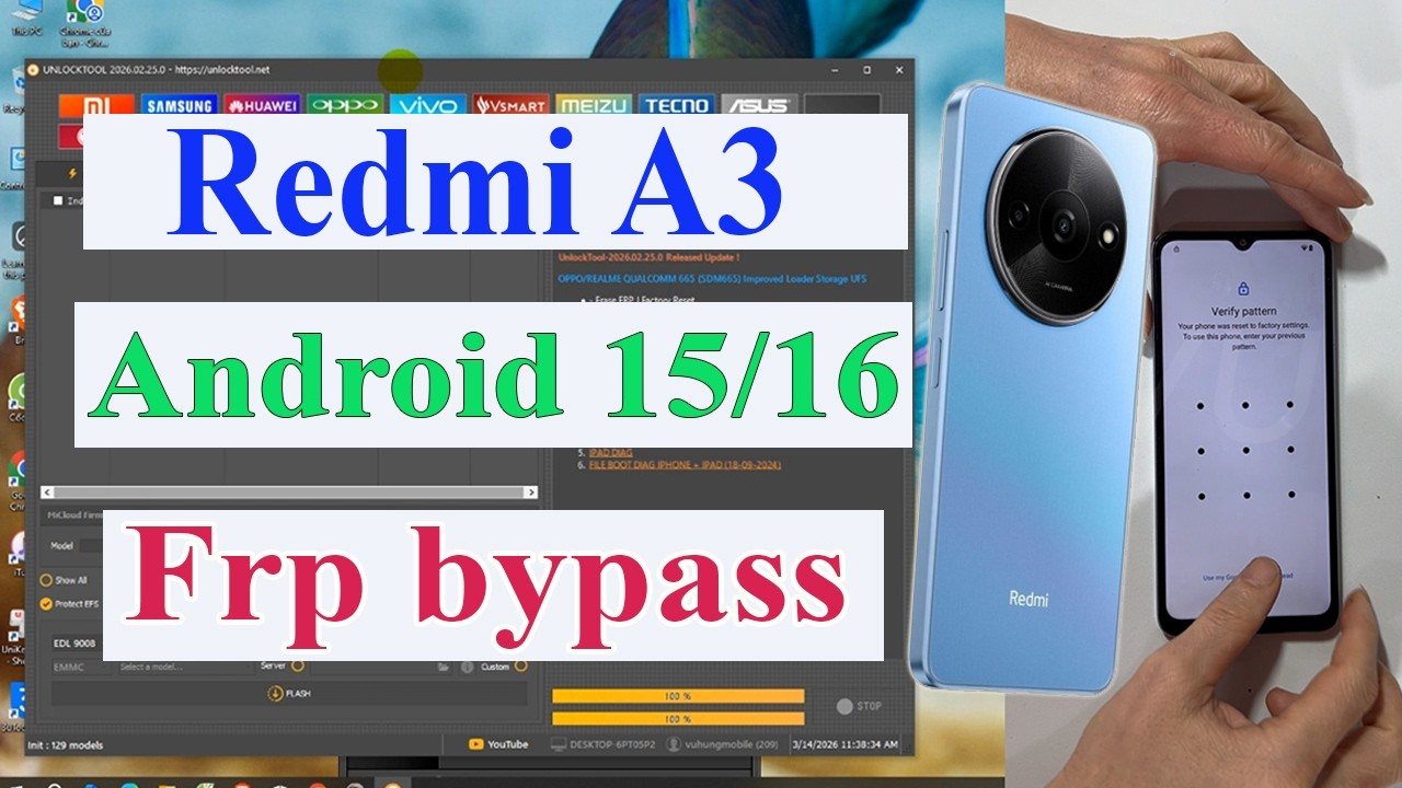 Xiaomi Redmi A3 Frp bypass with Unlock tool on  Android 15/16 2026 - Gsm hung vu.